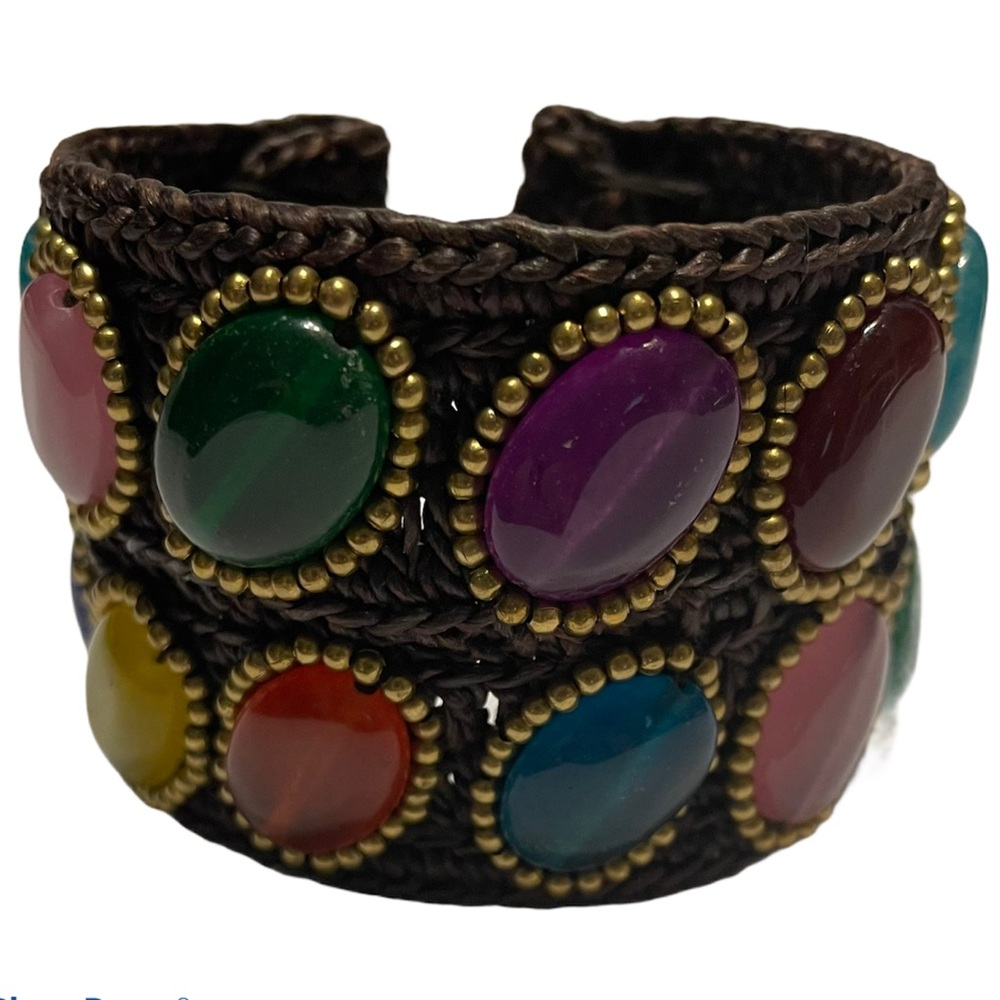 Colorful Boho Crochet Brown  Wide Cuff Bracelet